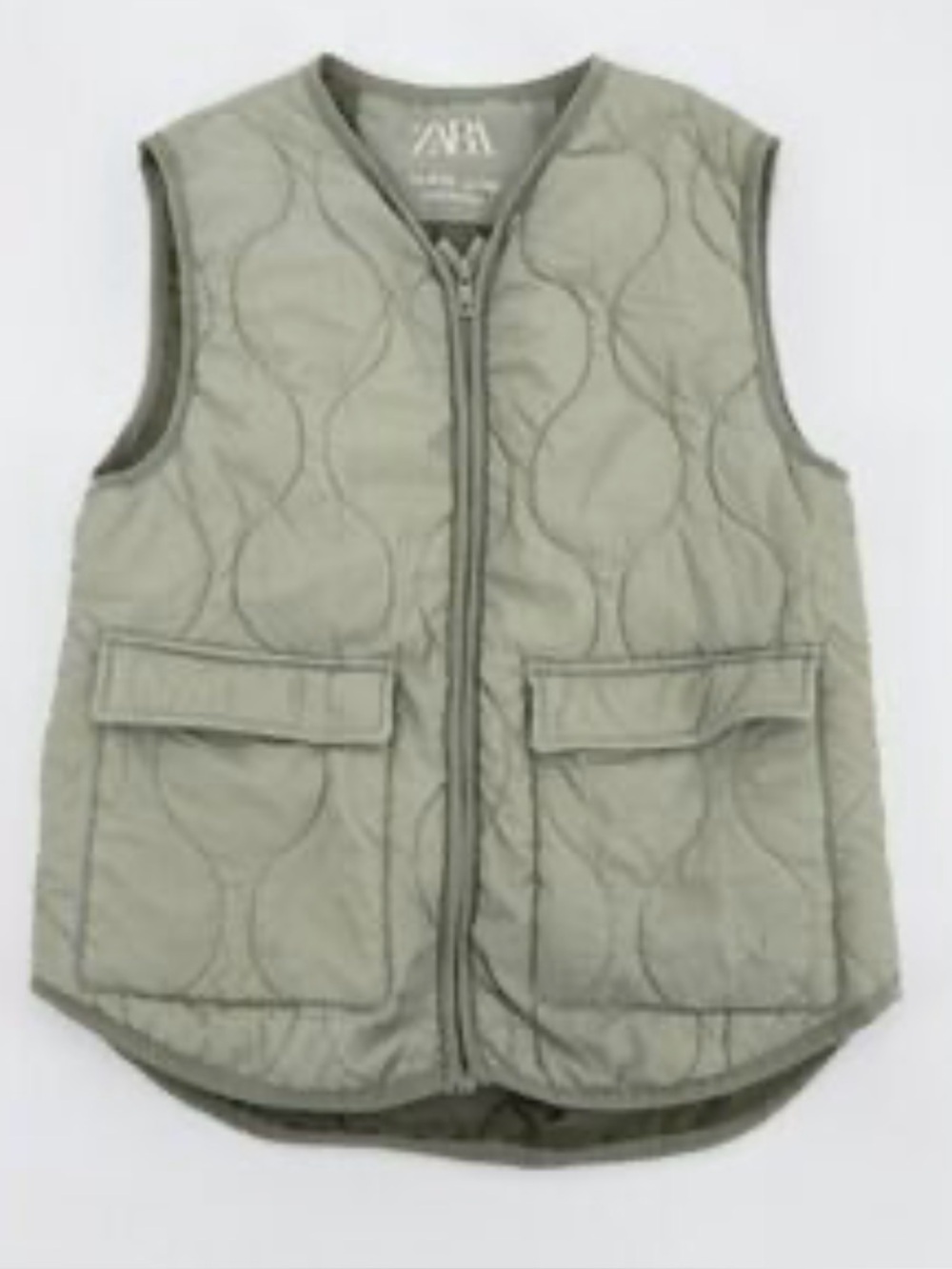 Zara Girls Quilted Vest Size 11-12 Olive Green Zip Front Utility Pockets